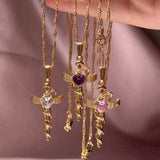 Copper Zircon Cross Pendant Necklace - Trendsi - Flyclothing LLC