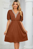V-Neck Puff Sleeve Dress - Trendsi - Flyclothing LLC