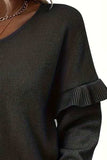 V-Neck Ruffle Trim Long Sleeve Sweater - Trendsi - Flyclothing LLC