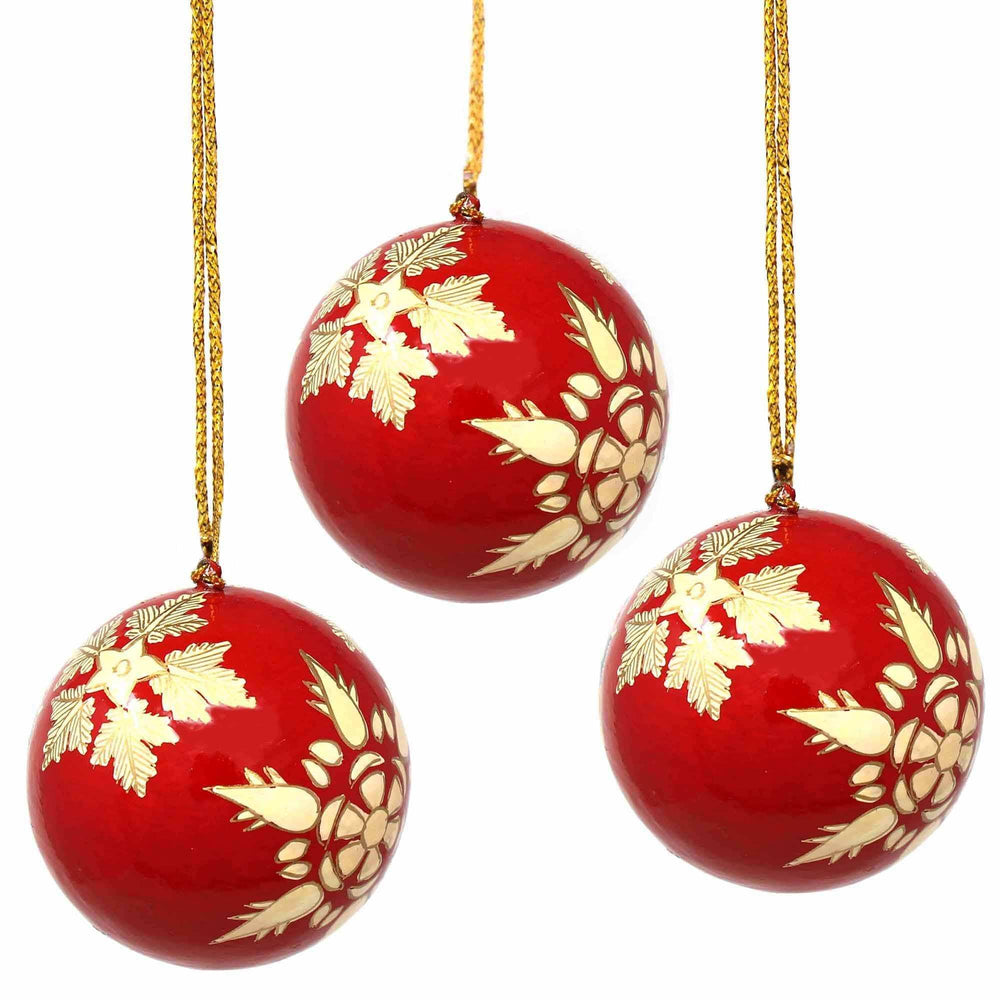 Handpainted Ornaments, Gold Snowflakes - Pack of 3 - Asha Handicrafts - Flyclothing LLC