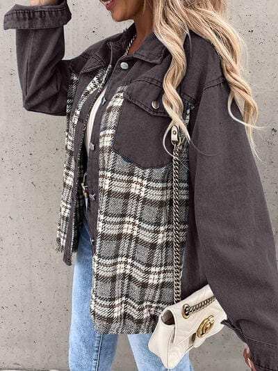 Plaid Button Up Dropped Shoulder Jacket - Trendsi - Flyclothing LLC