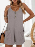 Waffle-Knit Scoop Neck Wide Strap Romper - Trendsi - Flyclothing LLC