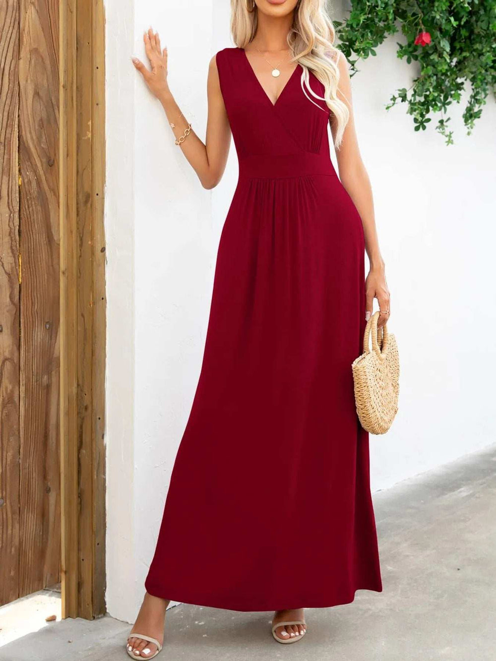 Surplice Neck Sleeveless Maxi Dress - Trendsi - Flyclothing LLC
