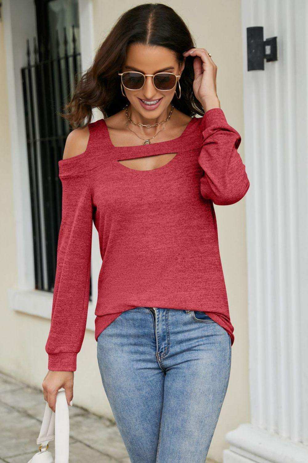 Cutout Cold-Shoulder Top - Trendsi - Flyclothing LLC