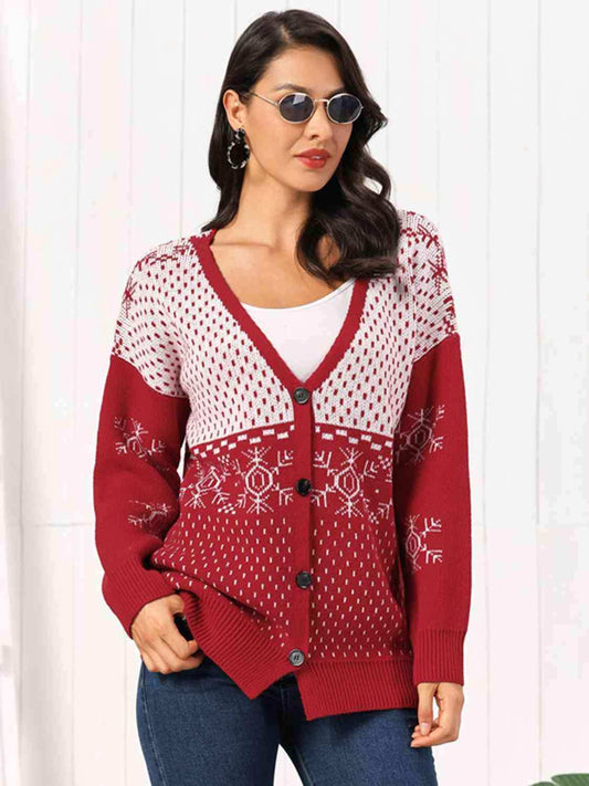Snowflake Button Down Cardigan - Trendsi - Flyclothing LLC