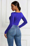 Half Zip Scoop Neck Long Sleeve Bodysuit - Trendsi - Flyclothing LLC