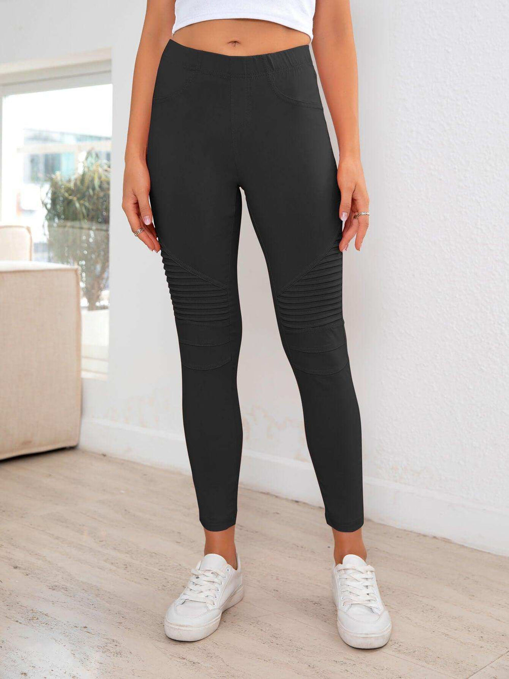 Ribbed Detail Leggings - Trendsi - Flyclothing LLC
