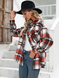 Meet You Outside Plaid Button Down Curved Hem Shacket - Trendsi - Flyclothing LLC