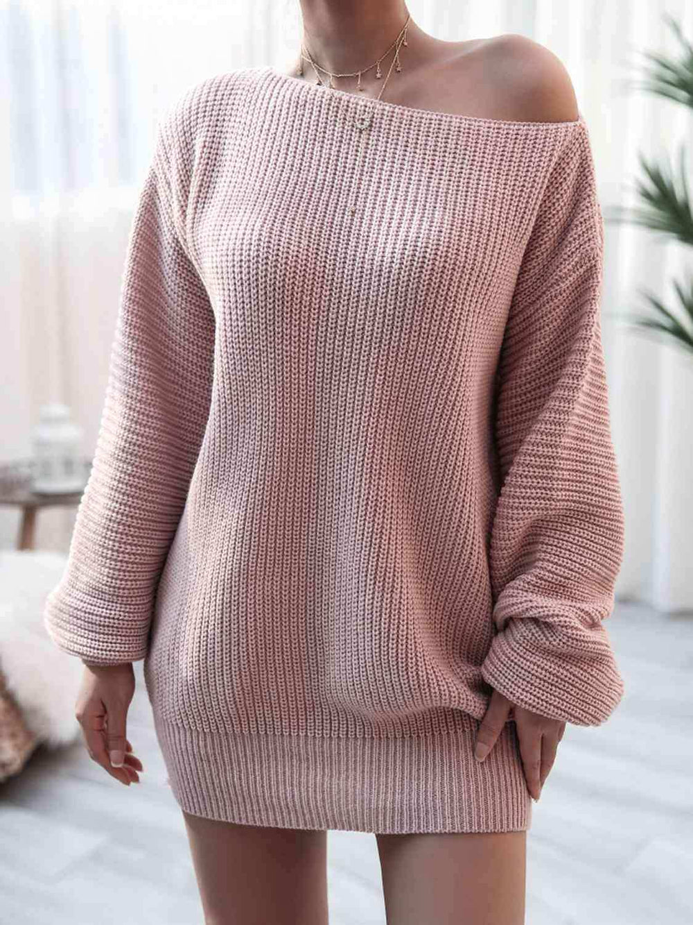 Rib-Knit Mini Sweater Dress - Trendsi - Flyclothing LLC