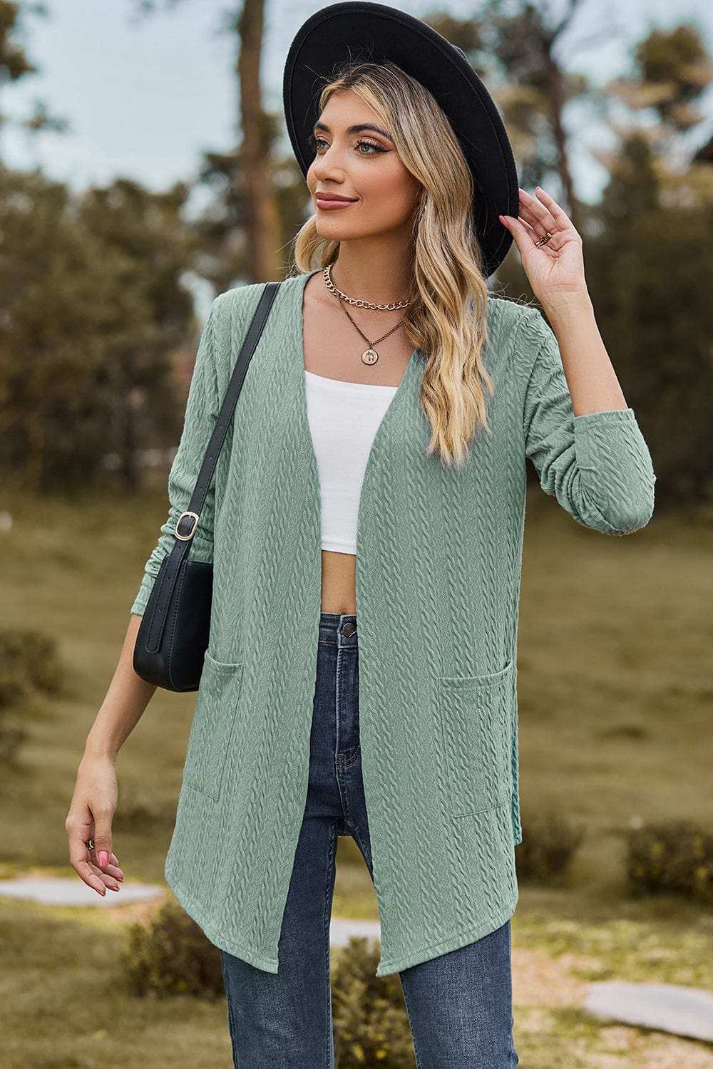 Open Front Long Sleeve Cardigan - Trendsi - Flyclothing LLC