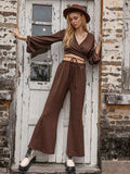 Tied Flare Sleeve Top and Pants Set - Trendsi - Flyclothing LLC