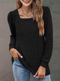 Heathered Square Neck Long Sleeve T-Shirt - Trendsi - Flyclothing LLC