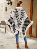 Checkered Faux Fur Trim Poncho - Trendsi - Flyclothing LLC