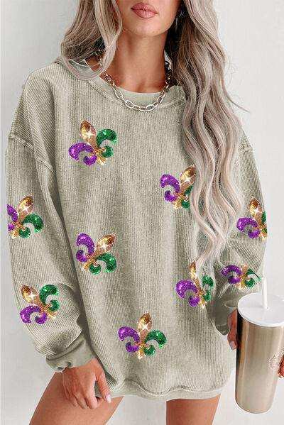 Sequin Round Neck Dropped Shoulder Sweatshirt - Trendsi - Flyclothing LLC