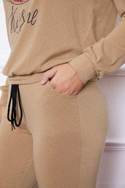 SHUT UP AND KISS ME Lip Graphic Hooded Top and Drawstring Pants Set - Trendsi - Flyclothing LLC