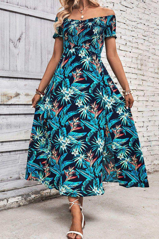 Floral Off-Shoulder Slit Dress - Trendsi - Flyclothing LLC