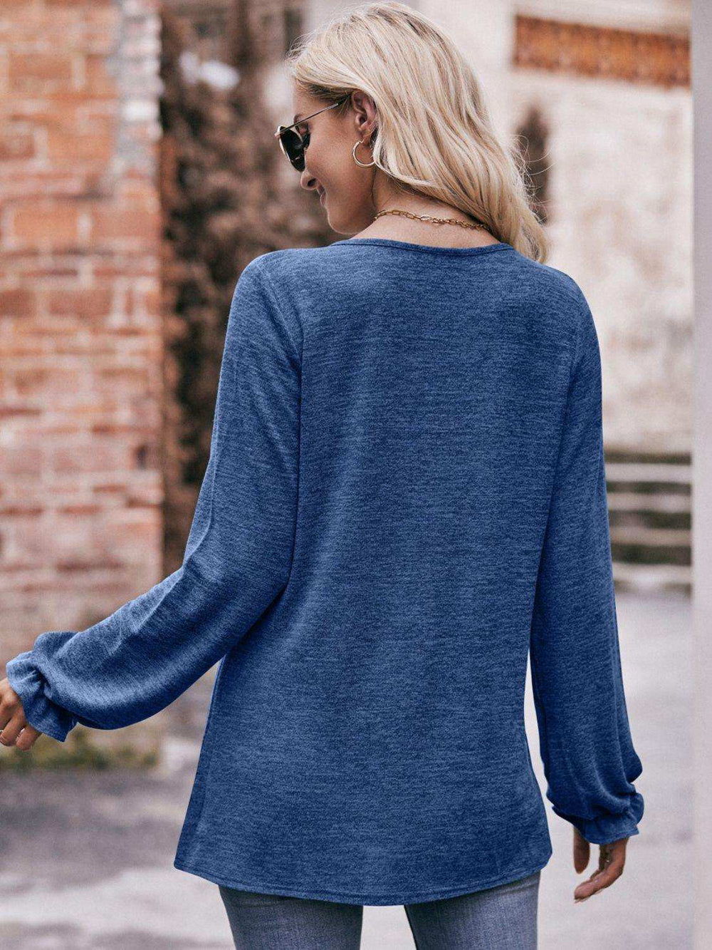 Long Flounce Sleeve Round Neck Blouse - Trendsi - Flyclothing LLC