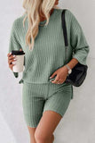 Ribbed Round Neck Top and Shorts Set - Trendsi - Flyclothing LLC