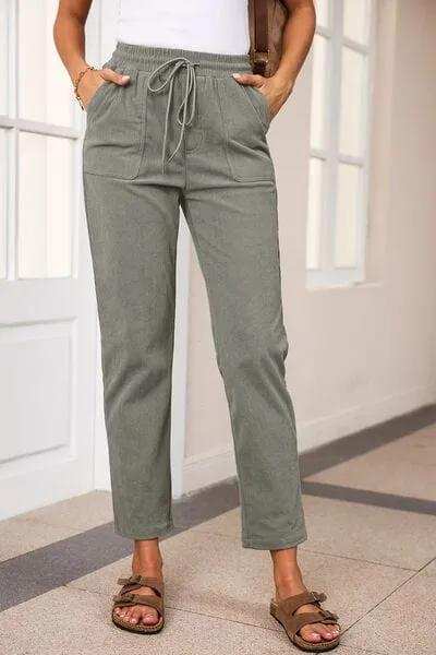 Drawstring Straight Pants with Pockets - Trendsi - Flyclothing LLC