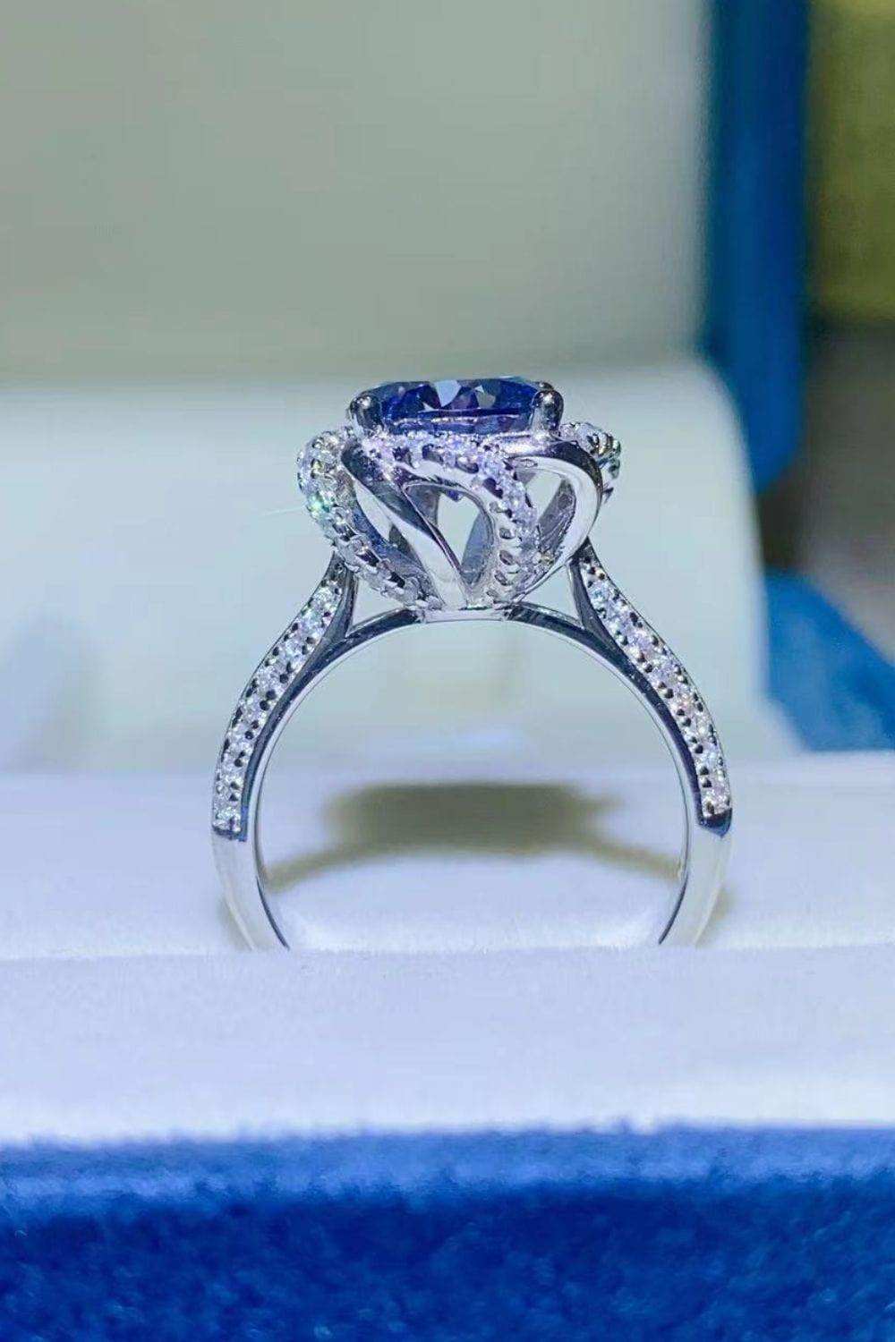 2 Carat Cobalt Blue Moissanite 925 Sterling Silver Ring - Trendsi - Flyclothing LLC