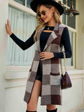 Plaid Lapel Collar Sleeveless Cardigan - Trendsi - Flyclothing LLC