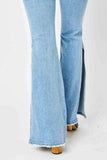 Judy Blue Full Size Mid Rise Raw Hem Slit Flare Jeans - Trendsi - Flyclothing LLC