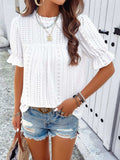 Eyelet Mock Neck Flounce Sleeve Blouse - Trendsi - Flyclothing LLC