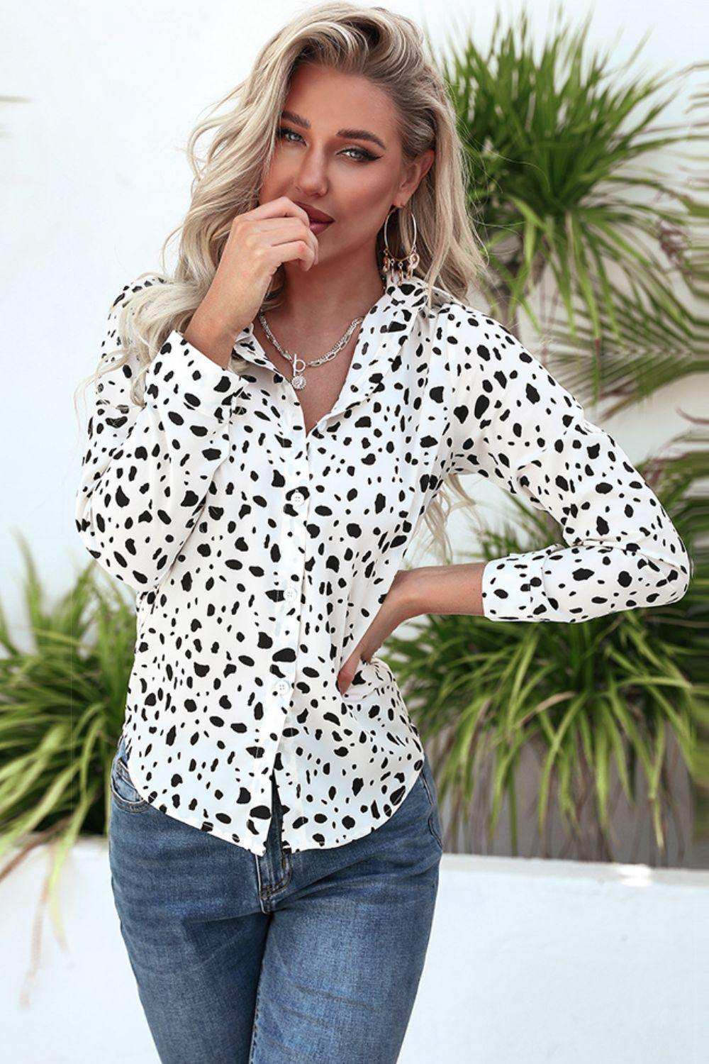 Animal Print Curved Hem Button-Up Shirt - Trendsi - Flyclothing LLC