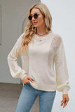 Openwork Round Neck Dropped Shoulder Knit Top - Trendsi - Flyclothing LLC