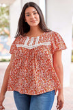Plus Size Floral Lace Trim Round Neck Blouse - Trendsi - Flyclothing LLC