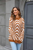 Printed Round Neck Long Sleeve Pullover Sweater - Trendsi - Flyclothing LLC