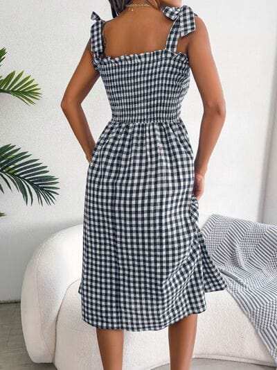 Frill Plaid Square Neck Midi Dress - Trendsi - Flyclothing LLC