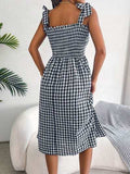 Frill Plaid Square Neck Midi Dress - Trendsi - Flyclothing LLC