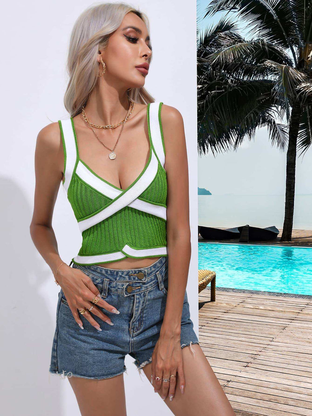 Contrast Crisscross Knit Tank - Trendsi - Flyclothing LLC