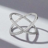 X Shape Inlaid Zircon 925 Sterling Silver Ring - Trendsi - Flyclothing LLC