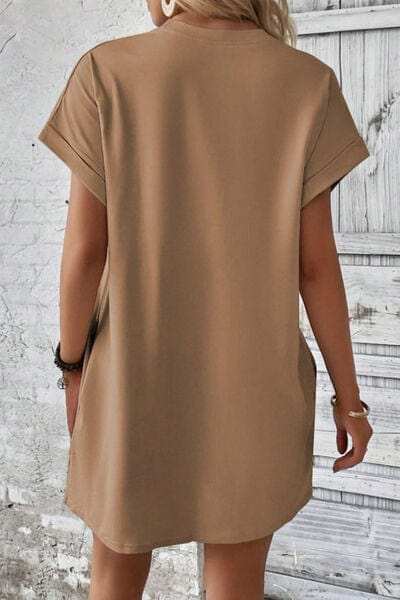 Pocketed Round Neck Short Sleeve Dress - Trendsi - Flyclothing LLC
