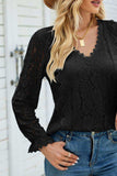 V-Neck Flounce Sleeve Lace Top - Trendsi - Flyclothing LLC
