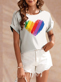 Heart Round Neck Short Sleeve T-Shirt - Trendsi - Flyclothing LLC