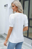 Openwork Round Neck Short Sleeve Blouse - Trendsi - Flyclothing LLC