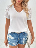 Lace Detail V-Neck Short Sleeve T-Shirt - Trendsi - Flyclothing LLC