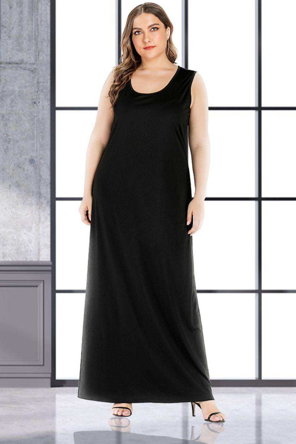 Plus Size Scoop Neck Maxi Tank Dress - Trendsi - Flyclothing LLC