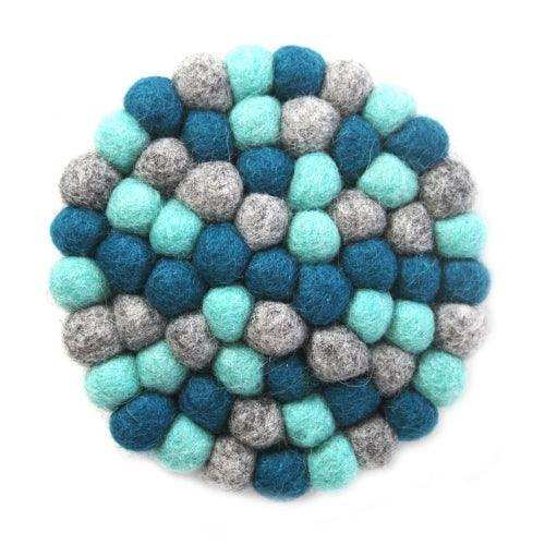 Hand Crafted Felt Ball Trivets from Nepal: Round Chakra, Light Blues - Global Groove (T) - Global Groove - Flyclothing LLC