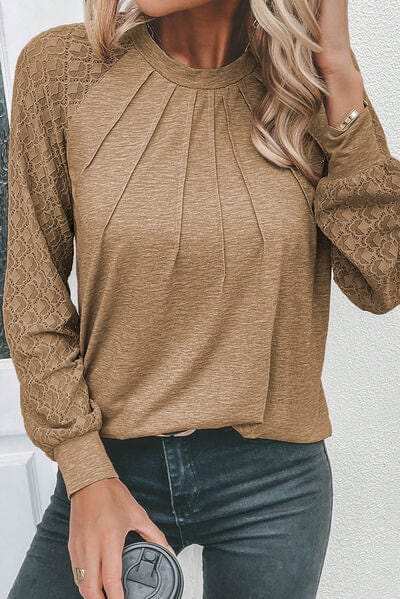 Heathered Round Neck Long Sleeve T-Shirt - Trendsi - Flyclothing LLC