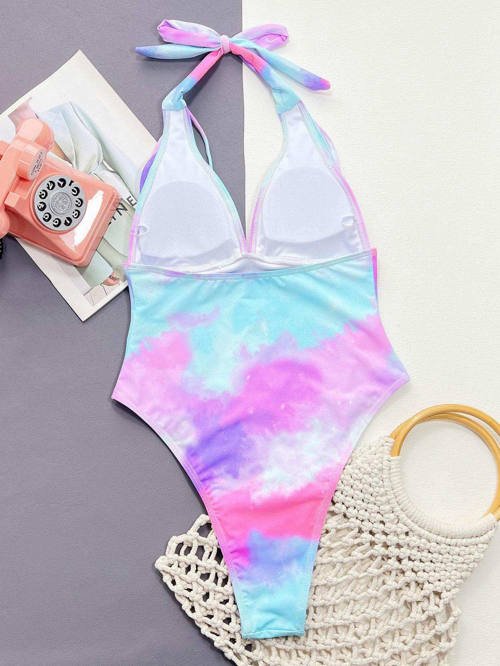 Tie-Dye Halter Neck One-Piece Swimsuit - Trendsi - Flyclothing LLC