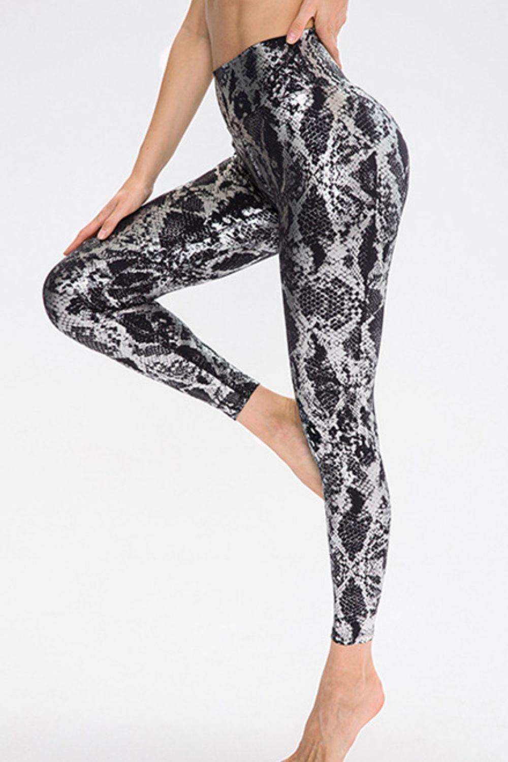 Animal Print Slim Fit Wide Waistband Long Sports Pants - Trendsi - Flyclothing LLC