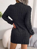 Cable-Knit Round Neck Mini Wrap Sweater Dress - Trendsi - Flyclothing LLC