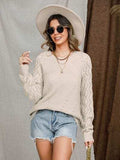 Openwork Round Neck Raglan Sleeve Sweater - Trendsi - Flyclothing LLC