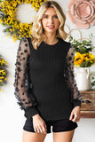 Textured Applique Long Sleeve Blouse - Trendsi - Flyclothing LLC