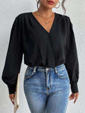 Surplice Ruched Long Sleeve Bodysuit - Trendsi - Flyclothing LLC