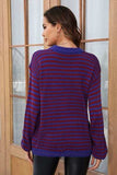 Striped Round Neck Dropped Shoulder Sweater - Trendsi - Flyclothing LLC